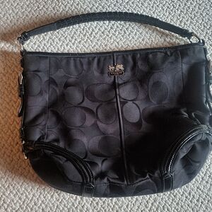 COACH Black Signature Jacquard Hobo Bag
